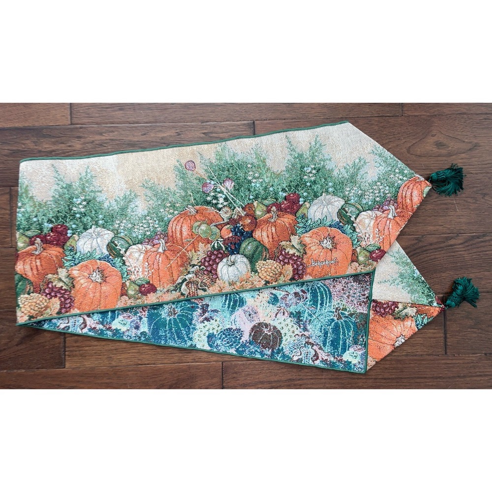 Fall Autumn Leaves, Pumpkins, Table Runner Tapestry‎ 13X72 Thanksgiving